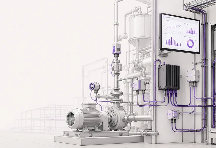 Industrial process plant with instrumentation and a live monitoring dashboard